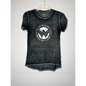 Wonder Woman Graphic Tee Gray Burnout High Low Logo Streetwear Y2K Retro S